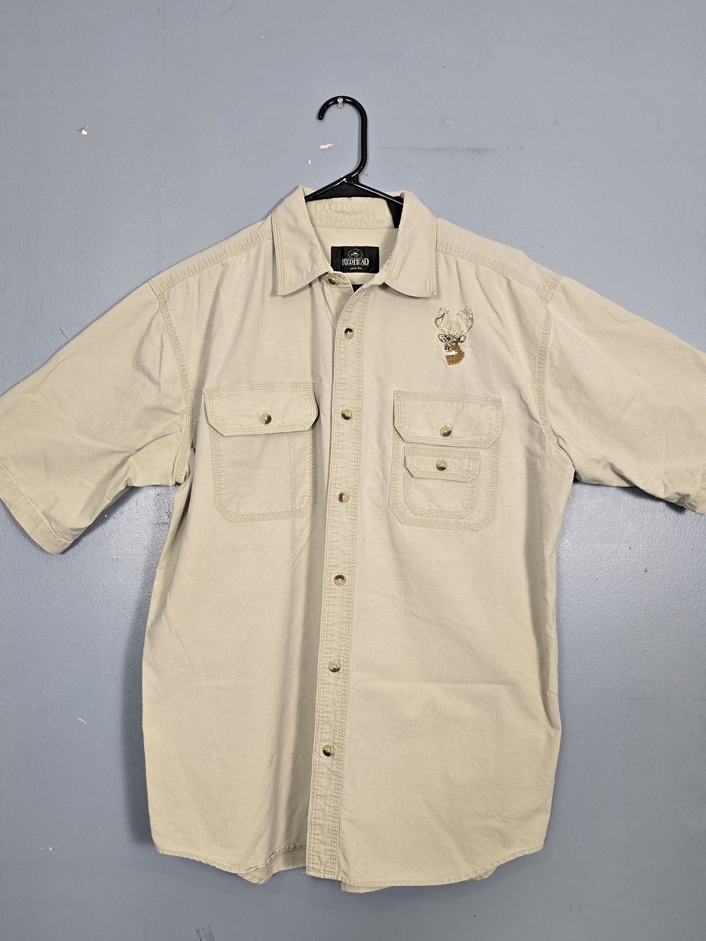 RedHead Beige Short-Sleeve Button-Down Utility Shirt